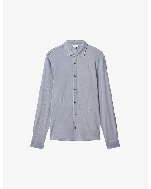 Reiss Blue Corsica Regular-fit Textured Stretch-cotton Shirt for men
