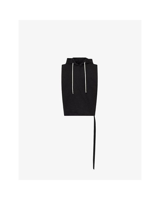 Rick Owens Black Hooded Sleeveless Cotton Tunic Top for men