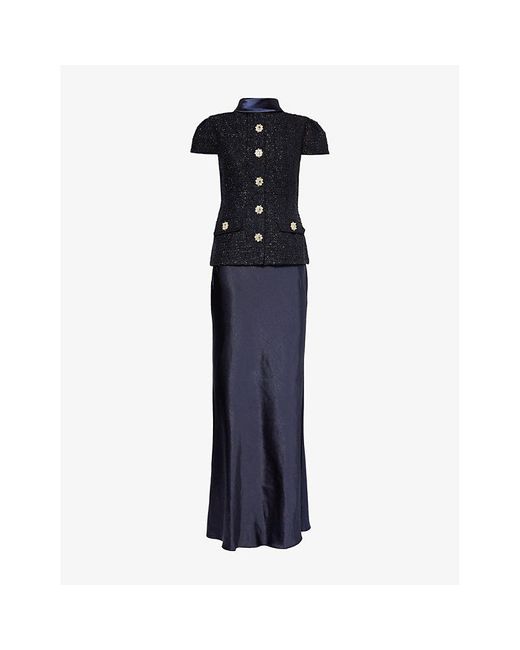 【Self-Portrait】英国発！ llic Boucle Maxi Dress NAVY Black Tailored Boucle Maxi Dress – self-portrait-US