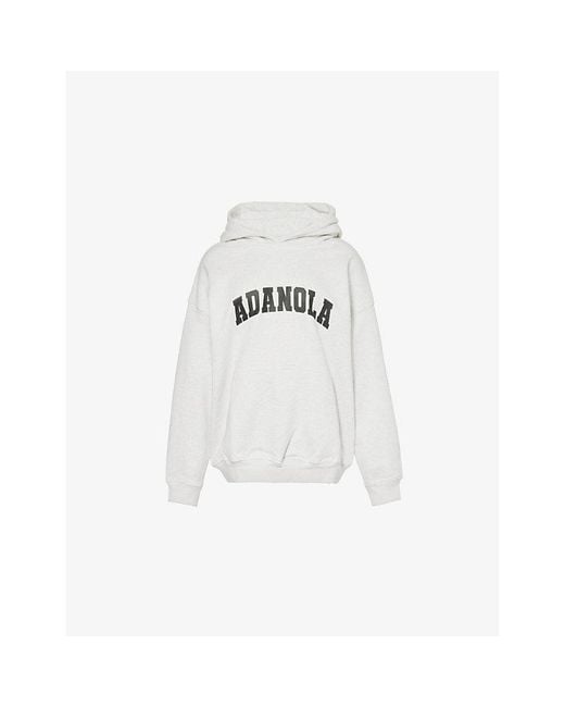 ADANOLA White Varsity Logo-Print Oversized Cotton Fleece Hoody