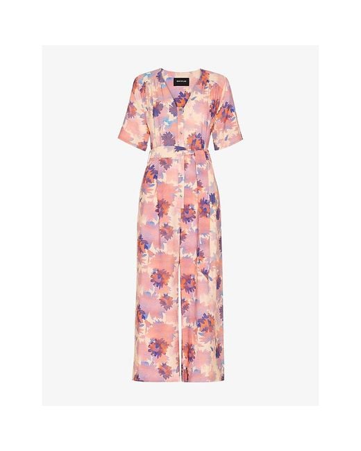 Whistles Pink Floral-Print Button-Down Woven Jumpsuit