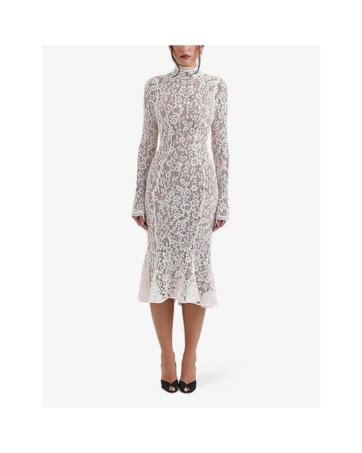 House Of Cb Multicolor Sophia Fitted Lace Cotton-Blend Midi Dress