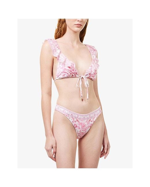 Camilla Pink Floral Ruffled Bikini Top