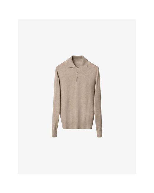 Eton Men's Natural Long-Sleeved Knitted Wool Polo Shirt