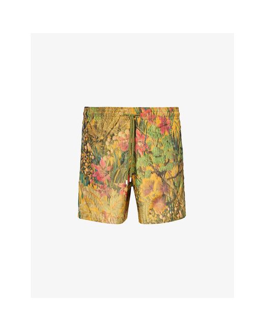 Vilebrequin Yellow Moopea Floral-print Recycled-polyester And Silk Swim Shorts for men