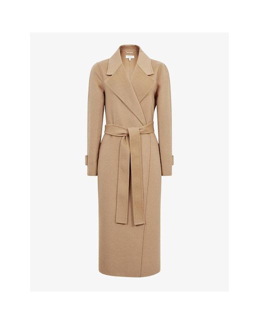 Reiss Natural Agnes Belted Wool And Recycled Polyester-blend Coat
