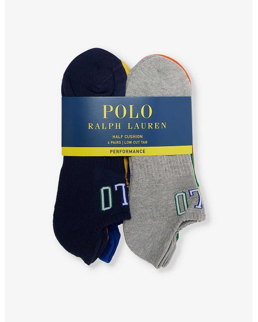 Polo Ralph Lauren Blue Logo-instarsia Pack Of Six Stretch-knit Socks for men