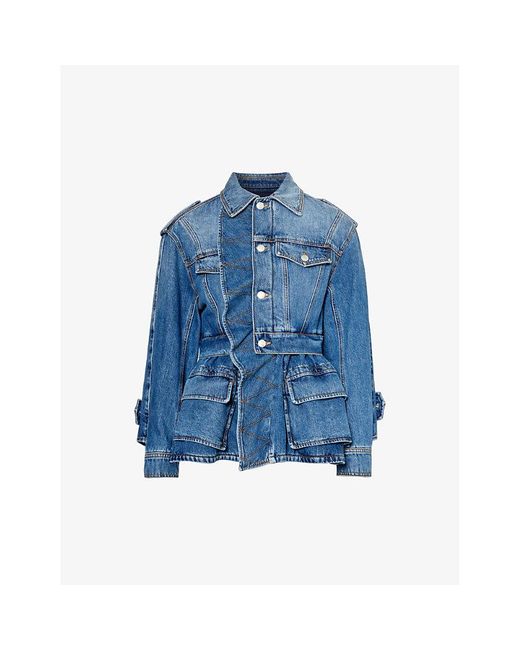 Alexander McQueen Blue Peplum-trim Faded Denim Jacket