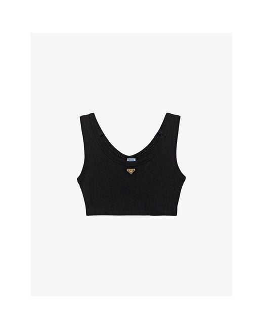 Prada Black Ribbed Jersey Crop Top