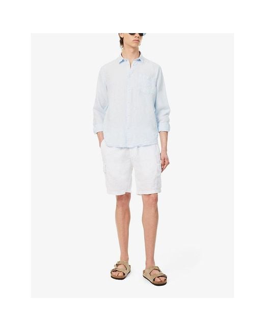 Vilebrequin White Caroubis Brand-Embroidered Linen Shirt for men