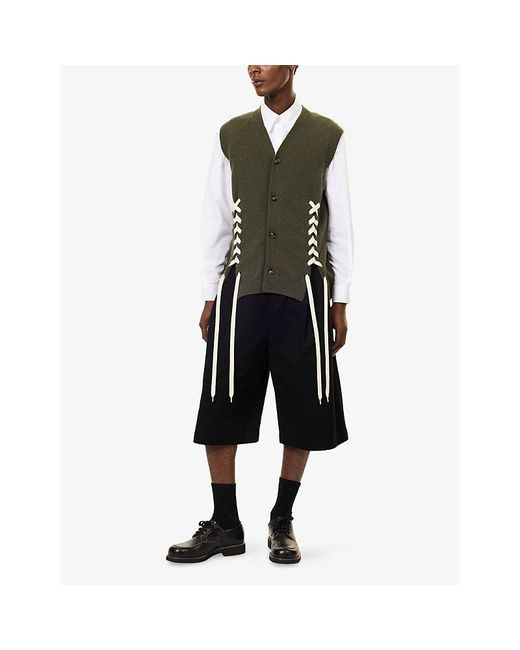 Simone Rocha Green Lace-Up V-Neck Merino Wool-Blend Vest for men