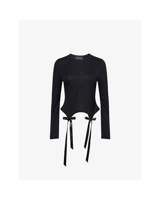 Simone Rocha Black Bow-Tail Long-Sleeve Woven T-Shirt