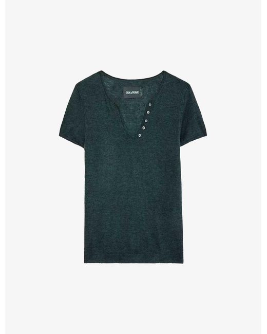 Zadig & Voltaire Green Celsy Five-buttoned Cashmere T-shirt