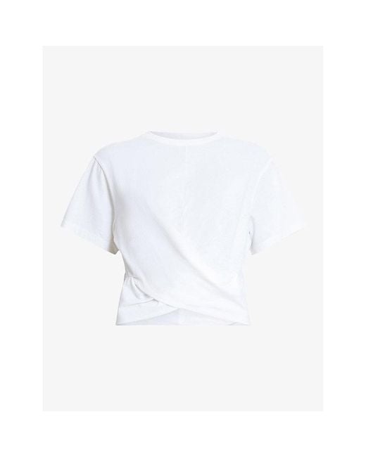 AllSaints White Mallinson Cross-over Cropped Cotton T-shirt