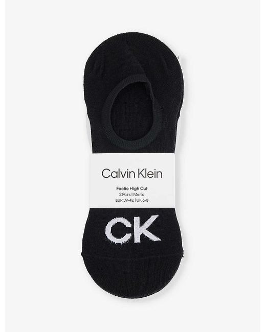 Calvin Klein Black Ribbed-trim Branded Pack Of Two Cotton-blend Socks for men