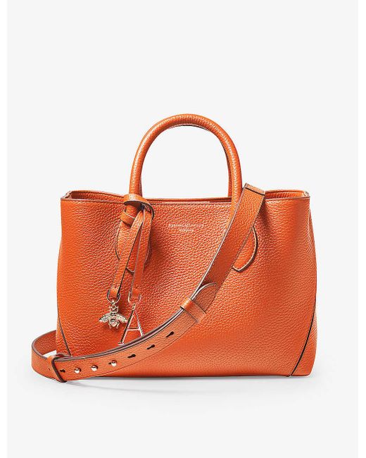 Aspinal Orange London Midi Leather Tote Bag