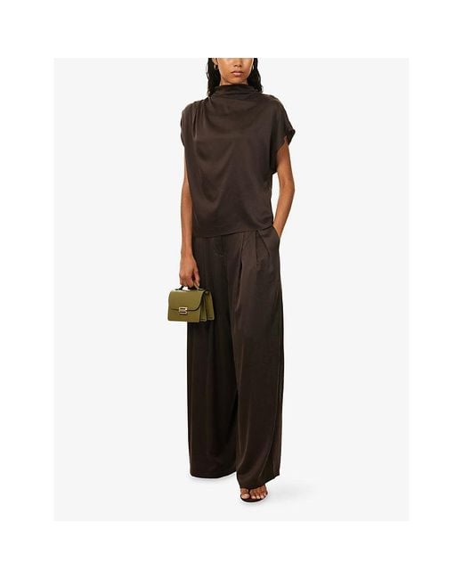 Twp Brown Drew Wide-Leg Stretch-Silk Trousers