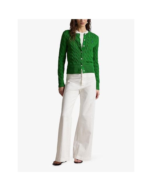Polo Ralph Lauren Green Logo-Embroidered Long-Sleeve Cotton Cardigan