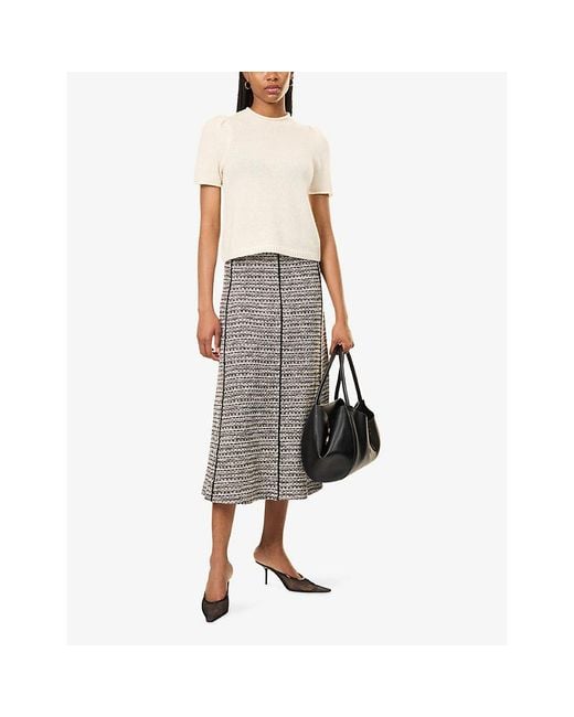 ME+EM White Pouf-Sleeve Cashmere And Wool Blend Top