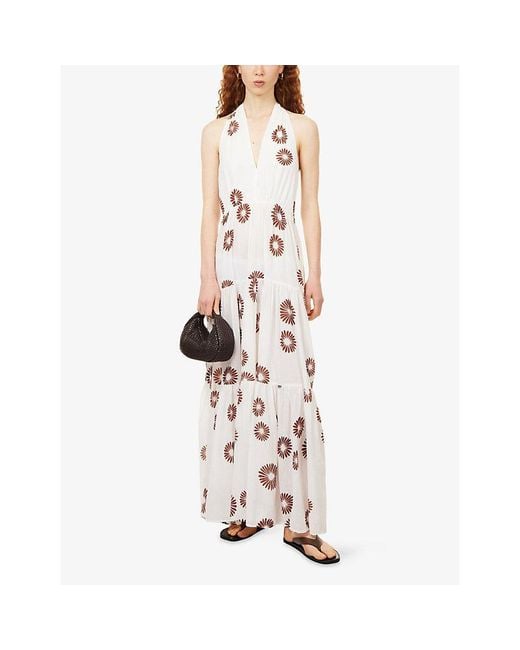 ME+EM White Daisy Print Halterneck Cotton Maxi Dress