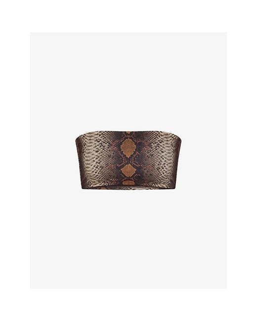 Skims Brown Signature Swim Bandeau Snake-Print Stretch Recycled-Nylon Bikini Top