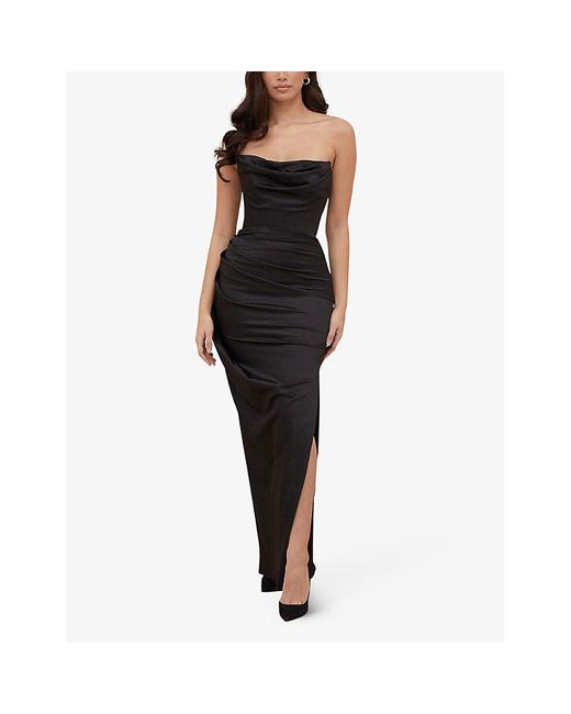 House Of Cb Black Adrienne Slim-Fit Satin Maxi Dress