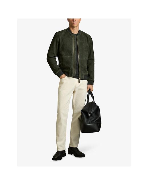 Reiss Green Zip-Through Suede Bomber Jacket for men