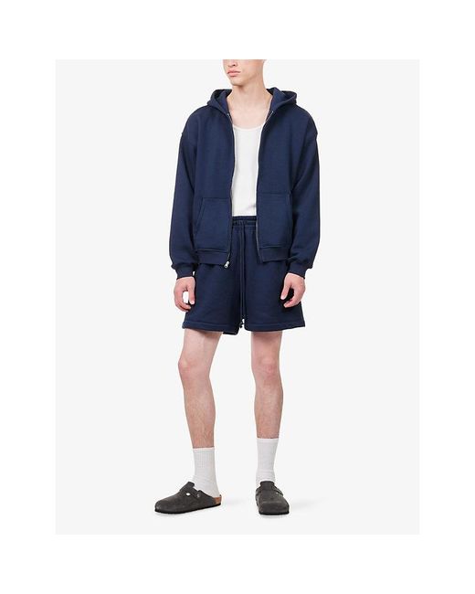 Skims Blue Fleece Lounge Zip-Up Cotton-Blend Hoody for men