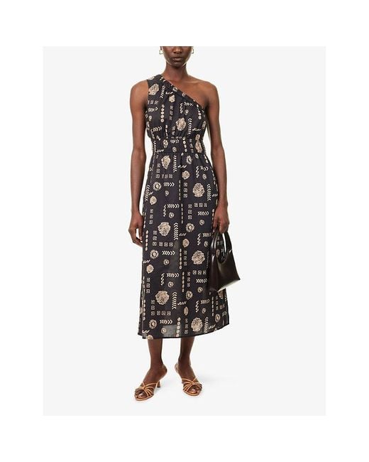 Rails Multicolor Selani One-Shoulder Cotton-Poplin Midi Dress