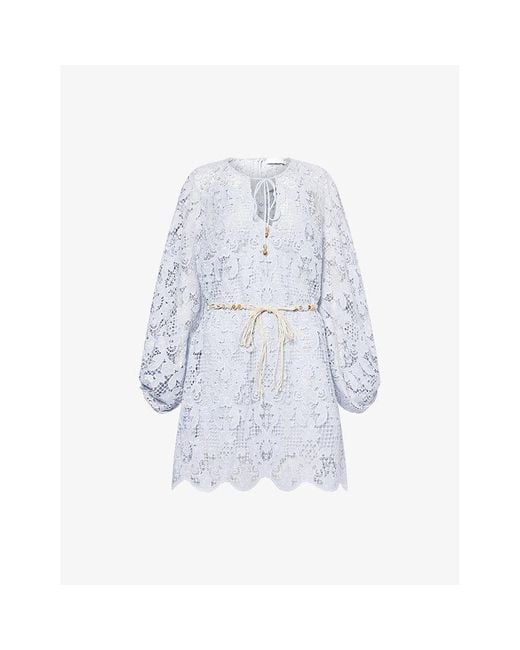 Zimmermann Blue Coco Balloon Sleeve Lace Mini Dress