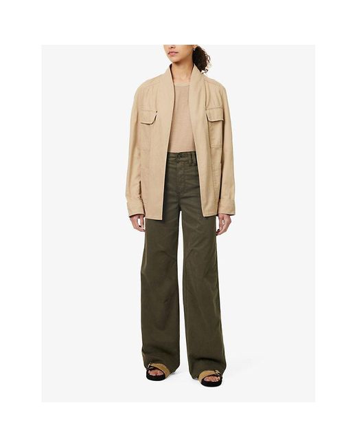 PAIGE Green Clean Front Sasha Wide-leg High-rise Woven Trousers
