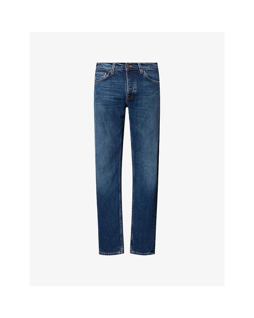 Nudie Jeans Blue Solid Ollie Straight-Leg Stretch-Denim Jeans for men