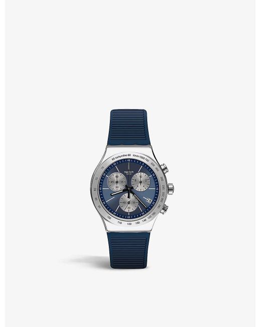 Swatch Mens Blue Yvs475 Lost In The Sea Stainless-steel And Silicone Quartz Watch for men