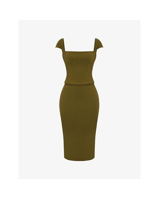 House Of Cb Green Layana Corseted Woven Mini Dress