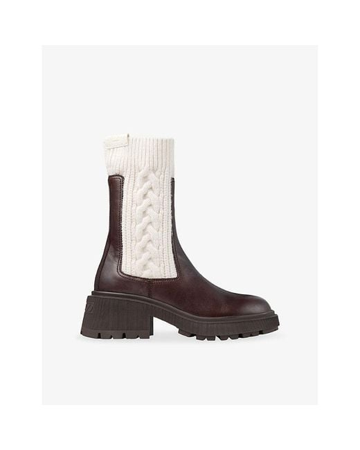 Jimmy Choo Brown Tamia Knitted And Leather Ankle Boots