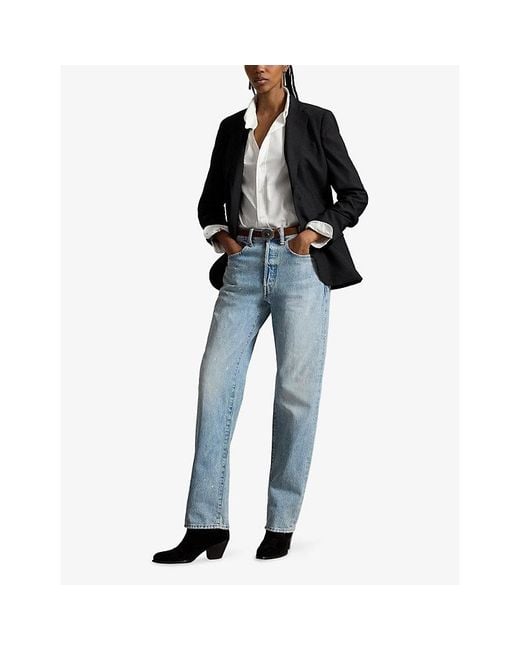 Polo Ralph Lauren Blue Paint-Splattered Straight-Leg High-Rise Jeans