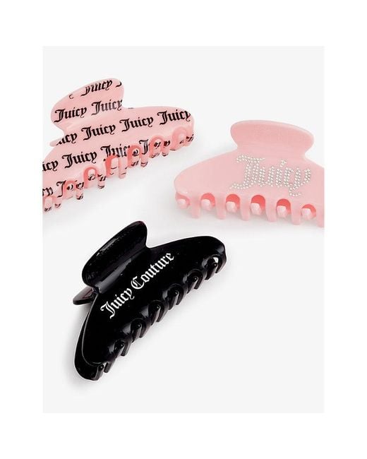 Juicy Couture Pink Brand-print Pack Of Three Acetate Hair Clips