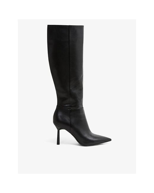Reiss Black Gracyn Knee-high Leather Heeled Boots