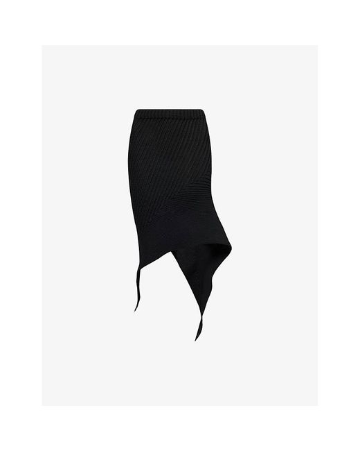 Issey Miyake Black Subdued Asymmetric Knitted Midi Skirt