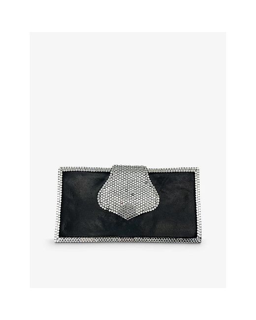 JENNIFER GIBSON JEWELLERY Black Pre-Loved Crystal-Embellished Oblong Leather Purse