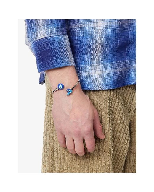 Poubel White Evil Eye La Mer Sterling- Enamelled Bangle for men