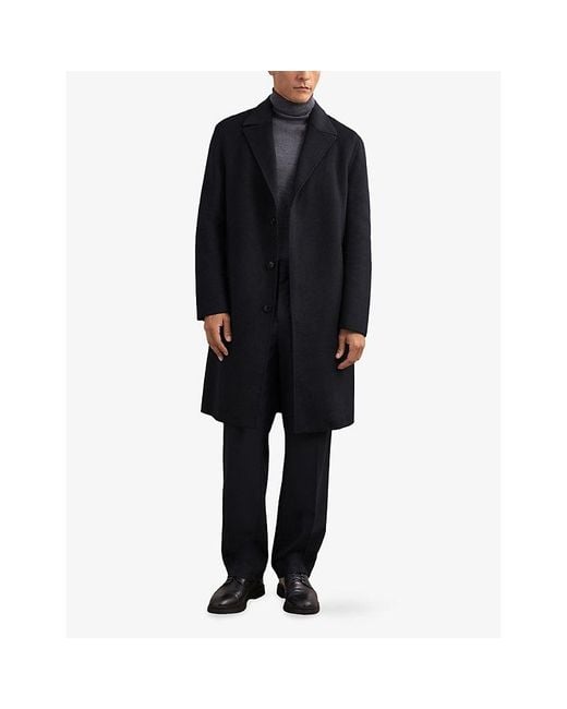 Reiss Black Squire Single-Breasted Wool-Blend Overcoat for men