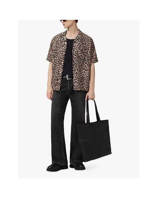 AllSaints Brown Leopardone Hawaiian-Collar Short-Sleeve Linen And Cotton-Blend Shirt for men
