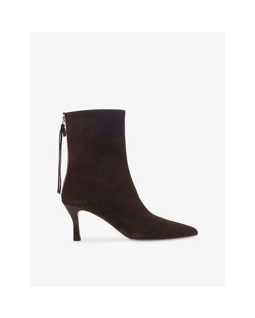Maje Black Zipped Suede Heeled Ankle Boots