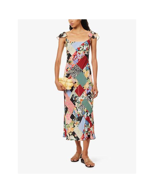 Rixo White Adele Printed Silk Midi Dress