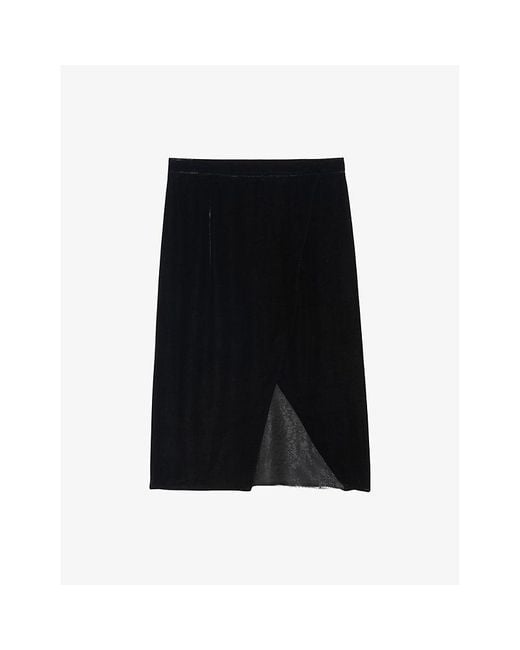 Zadig & Voltaire Black Julen Lace Velvet Midi Skirt