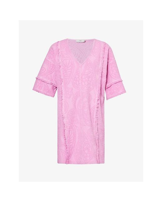 Devotion Twins Pink Domna Textured Cotton-towelling Mini Dress