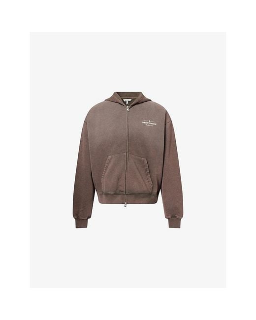 The Couture Club Brown Spray-Wash Zip-Up Cotton Hoody for men