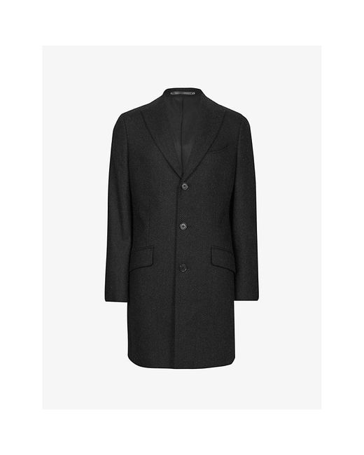 AllSaints Black Manfred Single-breasted Recycled-wool Coat for men