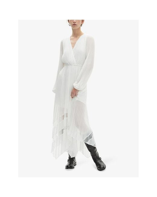 The Kooples White Lace-Trim Pleated Woven Maxi Dress